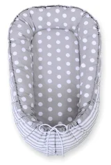 Baby nest double-sided Premium Cocoon for infants BOBONO- dots on grey/ grey strips
