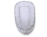 Baby nest double-sided Premium Cocoon for infants BOBONO- dots on grey/ grey strips 5