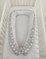 Baby nest double-sided Premium Cocoon for infants BOBONO- dots on grey/ grey strips 2