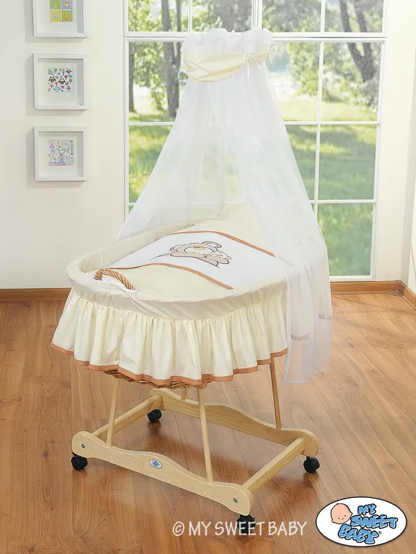 Moses Basket Wicker drape crib Teddy Bear Barnaba - natural + cream bedding 4