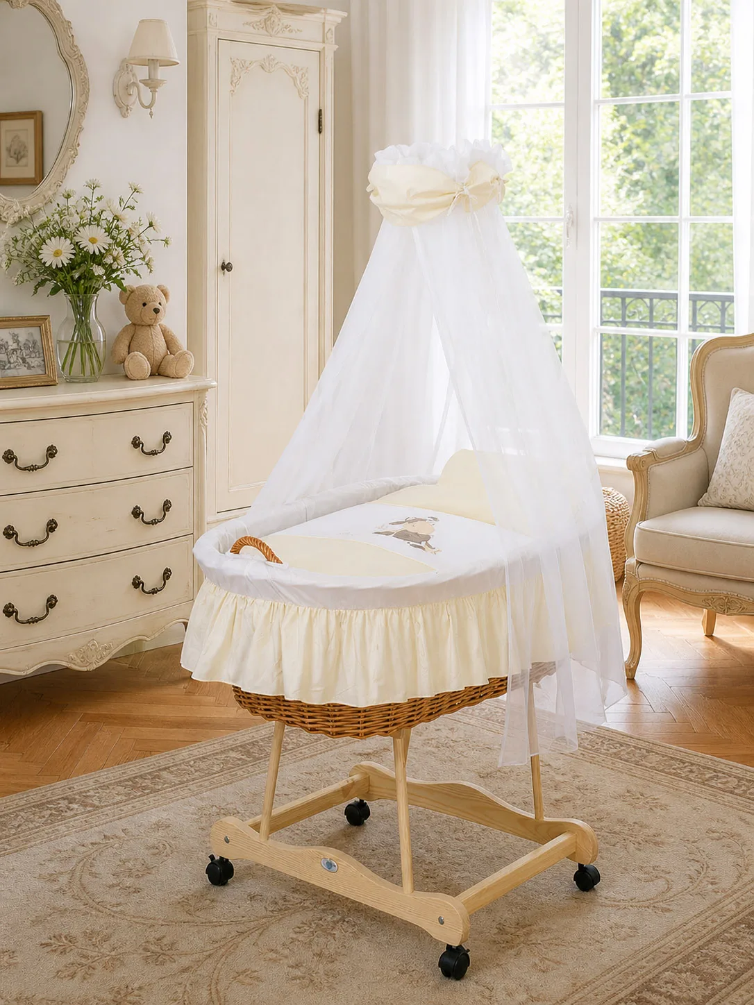 Moses Basket Wicker drape crib Donkey Luca - natural + cream bedding 3