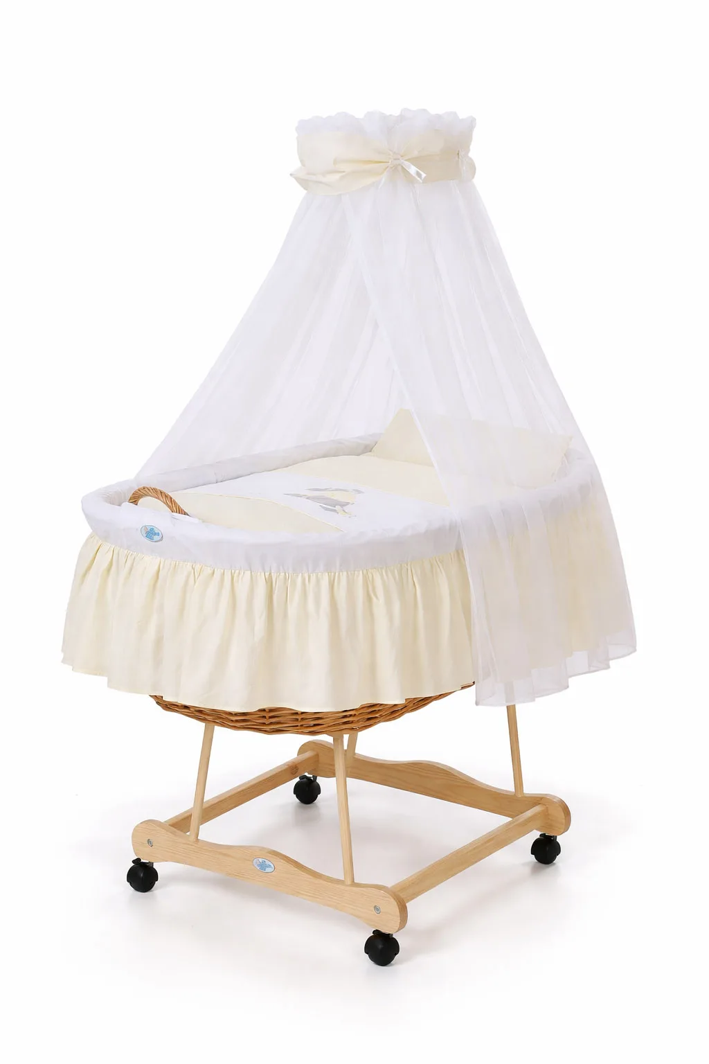 Moses Basket Wicker drape crib Donkey Luca - natural + cream bedding