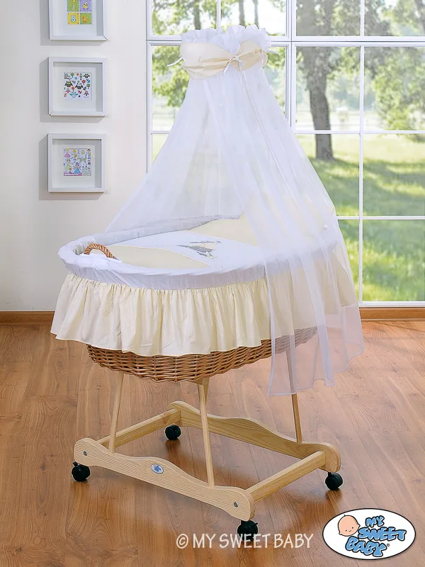 Moses Basket Wicker drape crib Donkey Luca - natural + cream bedding 4